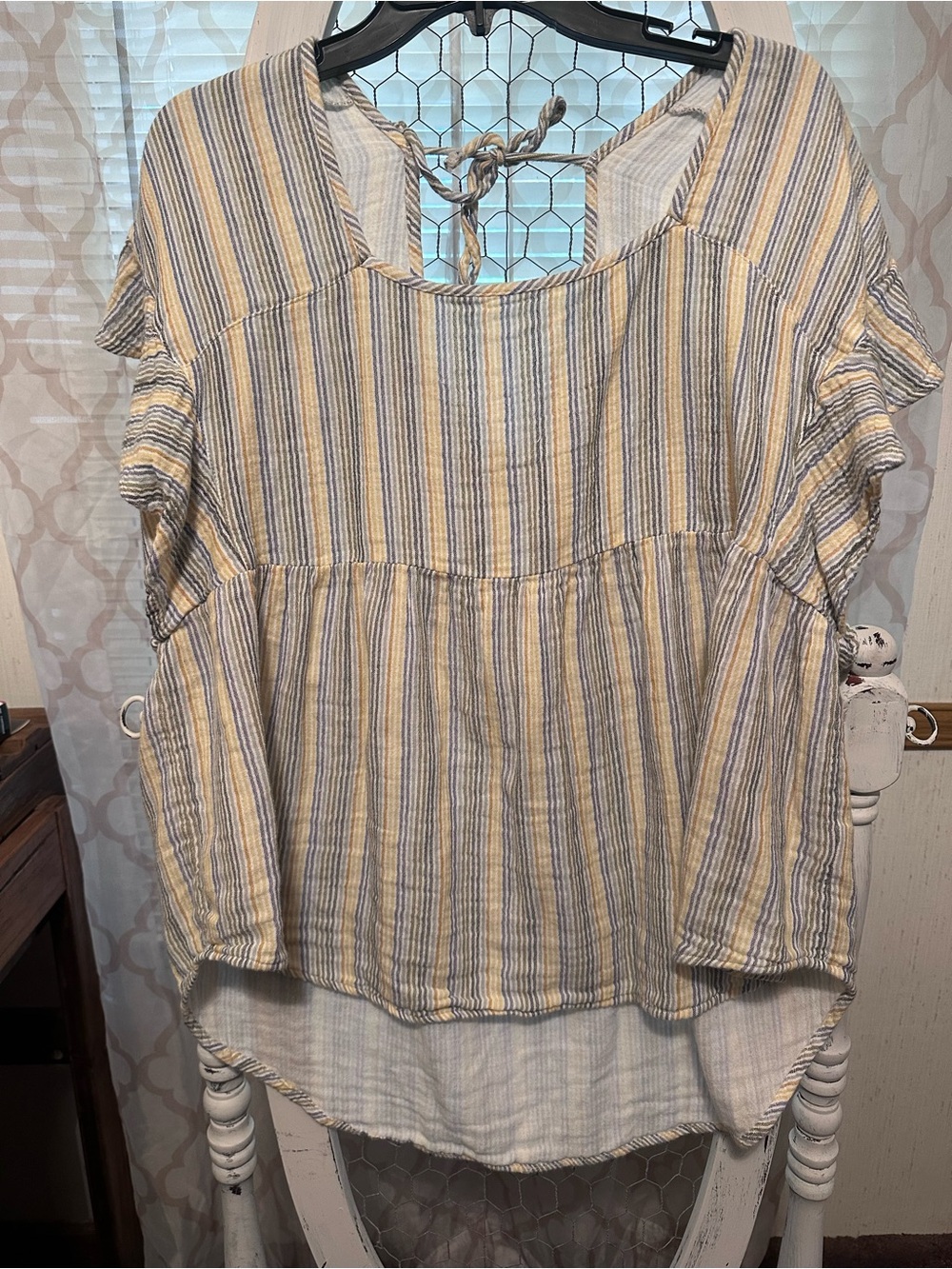 Sonoma Striped Peasant Top in Yellow and Blue